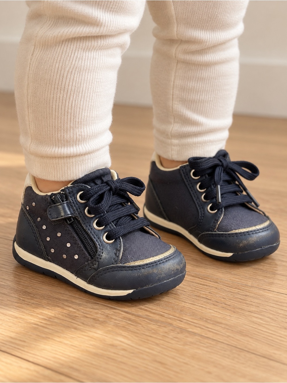 Geox Respira Baby Girl Navy Zip Sneakers EU 19 US 4 First Walkers